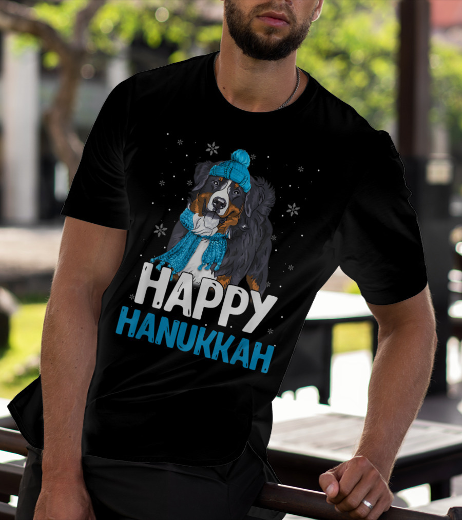 Happy Hanukkah Bernese Mountain Dog Winter Scarf And Hat T-Shirt