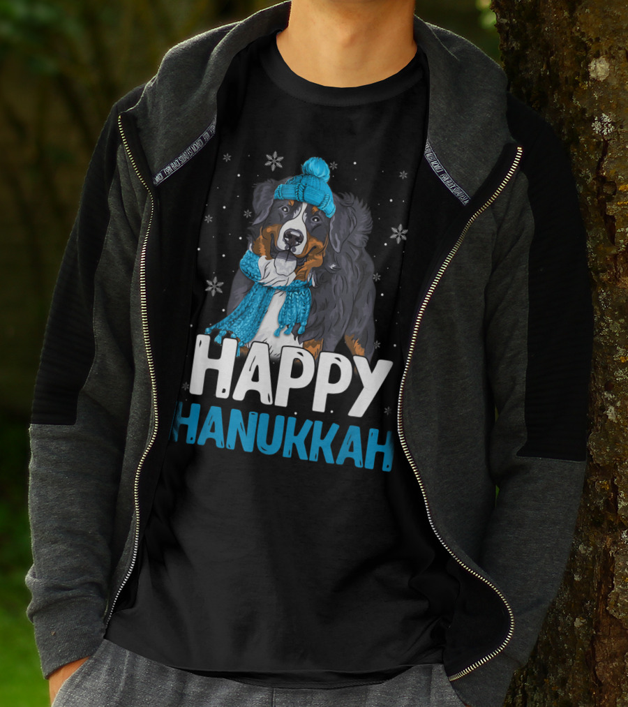 Happy Hanukkah Bernese Mountain Dog Winter Scarf And Hat T-Shirt