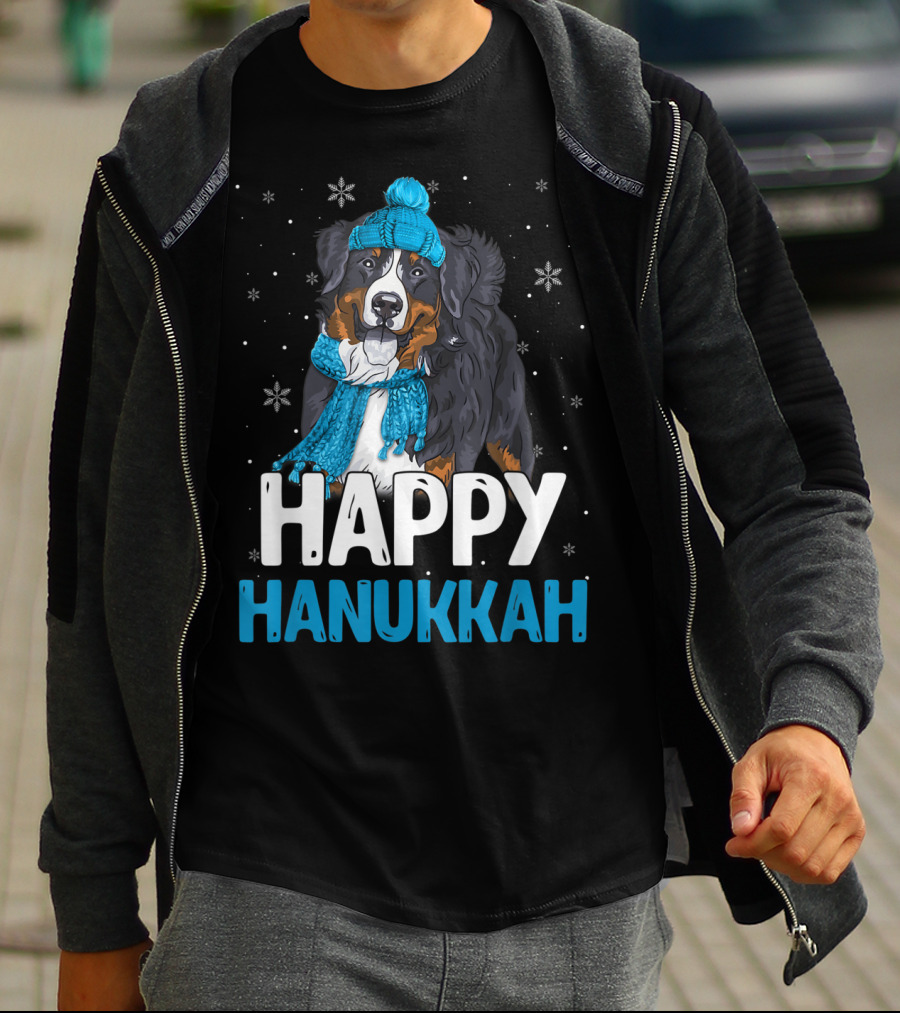 Happy Hanukkah Bernese Mountain Dog Winter Scarf And Hat T-Shirt