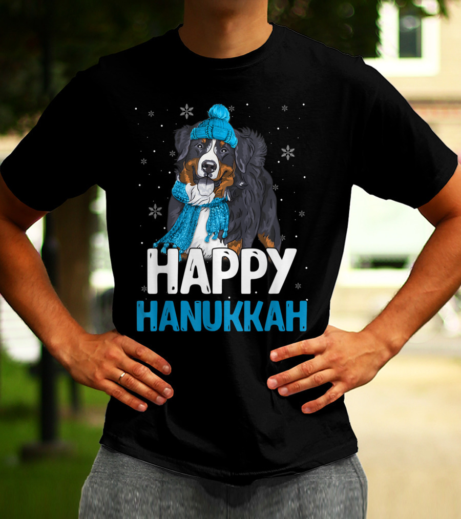 Happy Hanukkah Bernese Mountain Dog Winter Scarf And Hat T-Shirt