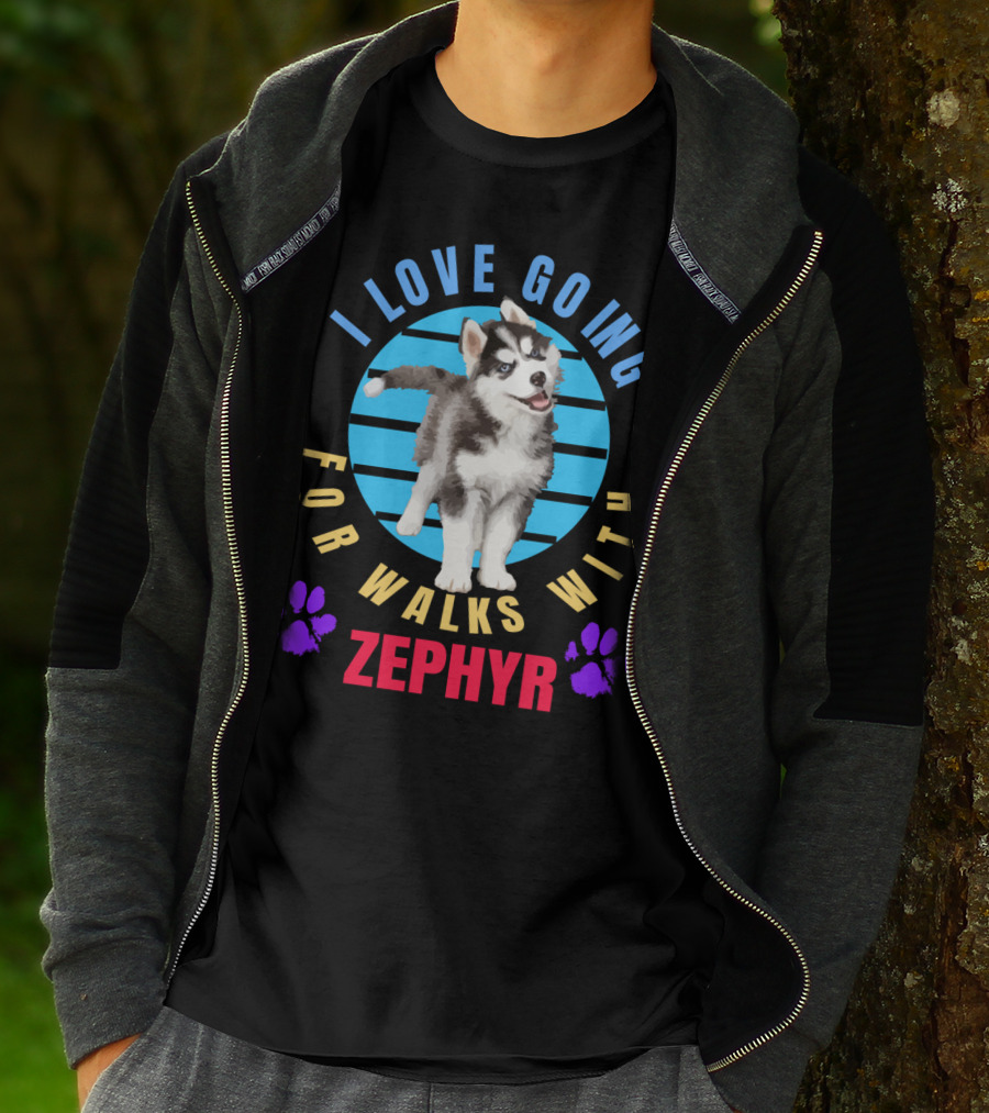 I Love Going For Walks With Zephyr Pomsky Paws T-Shirt