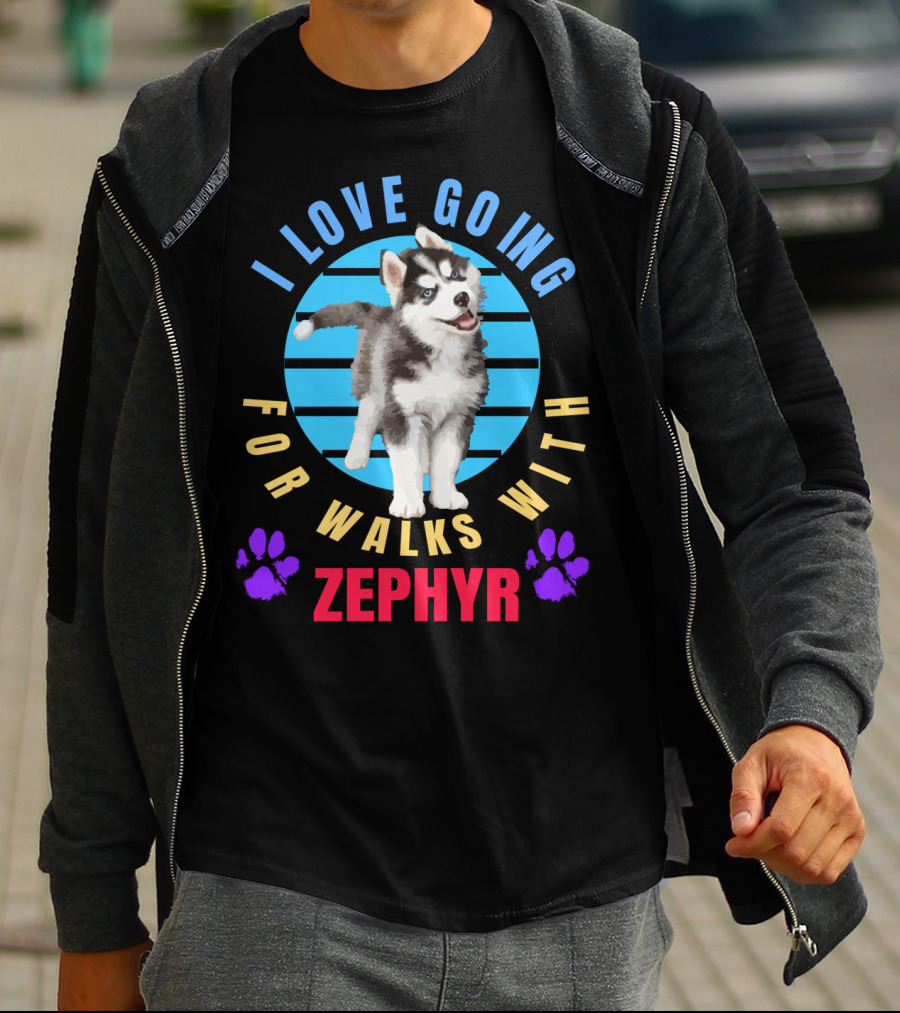 I Love Going For Walks With Zephyr Pomsky Paws T-Shirt