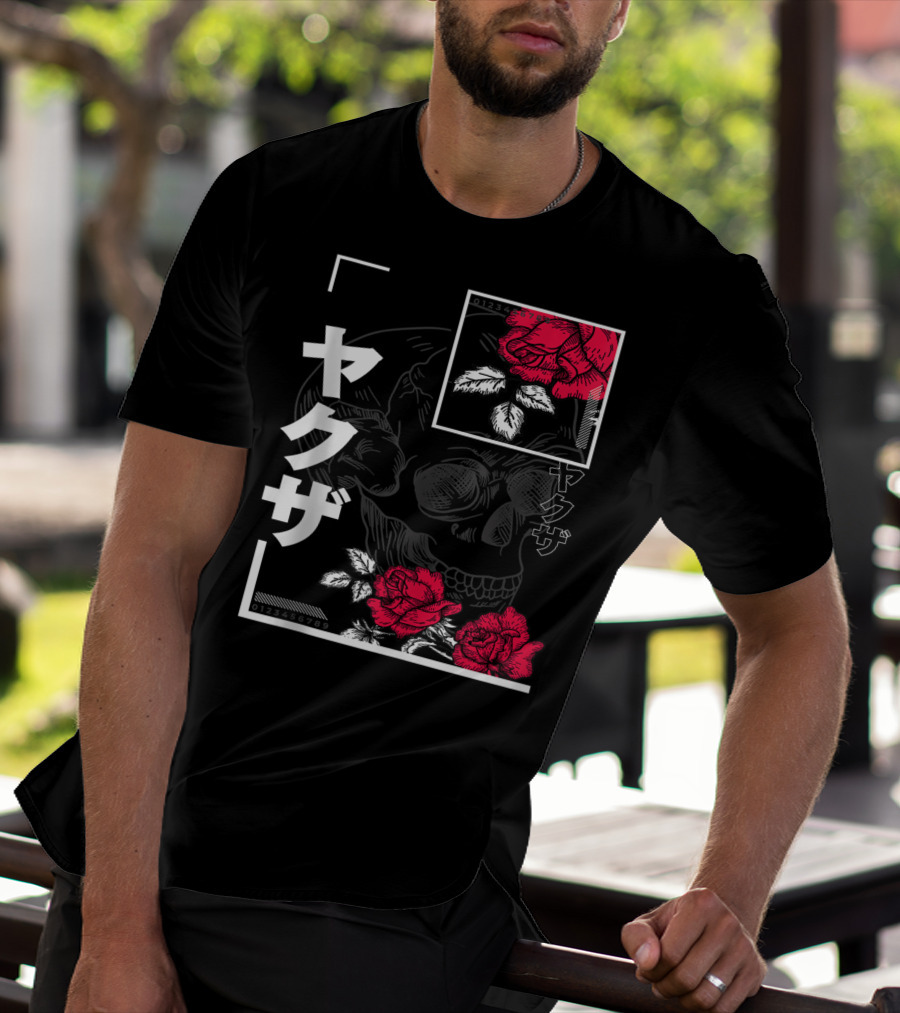 Urban Yakuza Skull And Red Roses T-Shirt