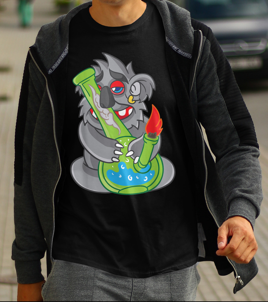 Koala Smoking Weed Cannabis Stoner Marihuana Bong Cartoon T-Shirt