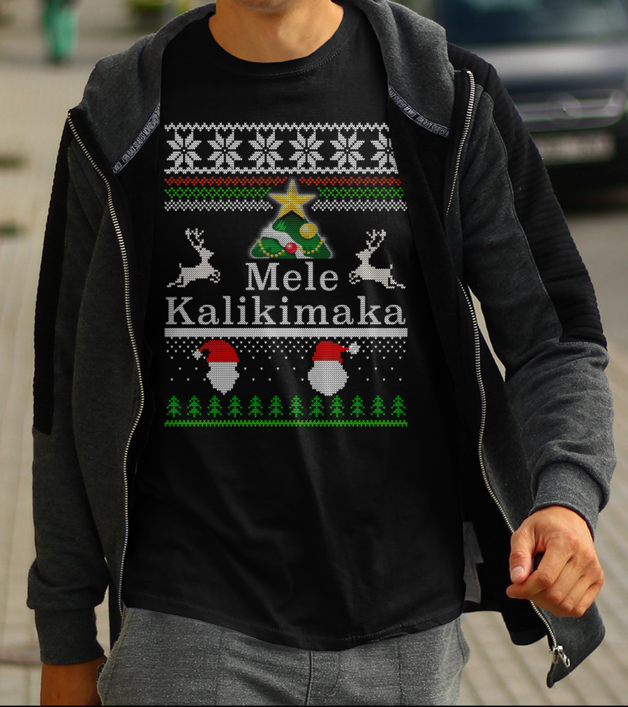 Mele Kalikimaka Christmas Tree Reindeer Santa Ugly T-Shirt