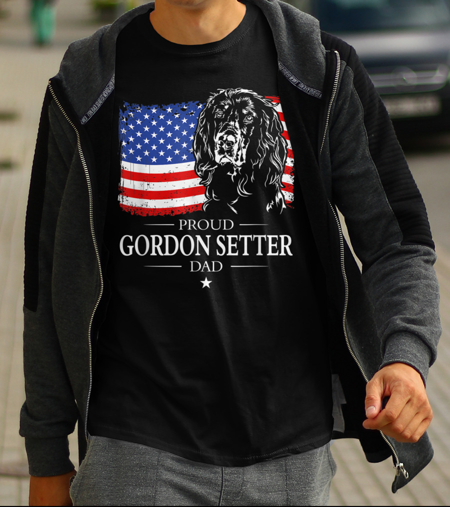 Proud Gordon Setter Dad With American Flag T-Shirt