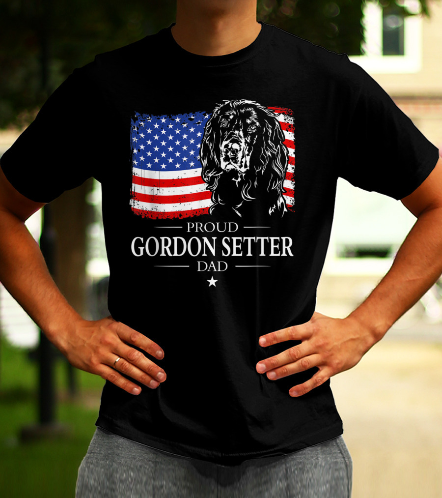 Proud Gordon Setter Dad With American Flag T-Shirt
