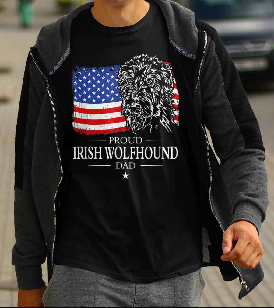 Proud Irish Wolfhound Dad American Flag T-Shirt
