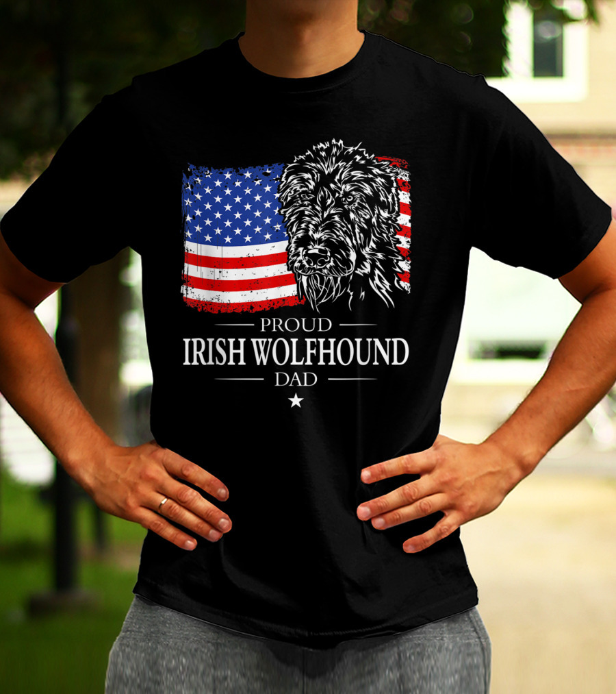 Proud Irish Wolfhound Dad American Flag T-Shirt