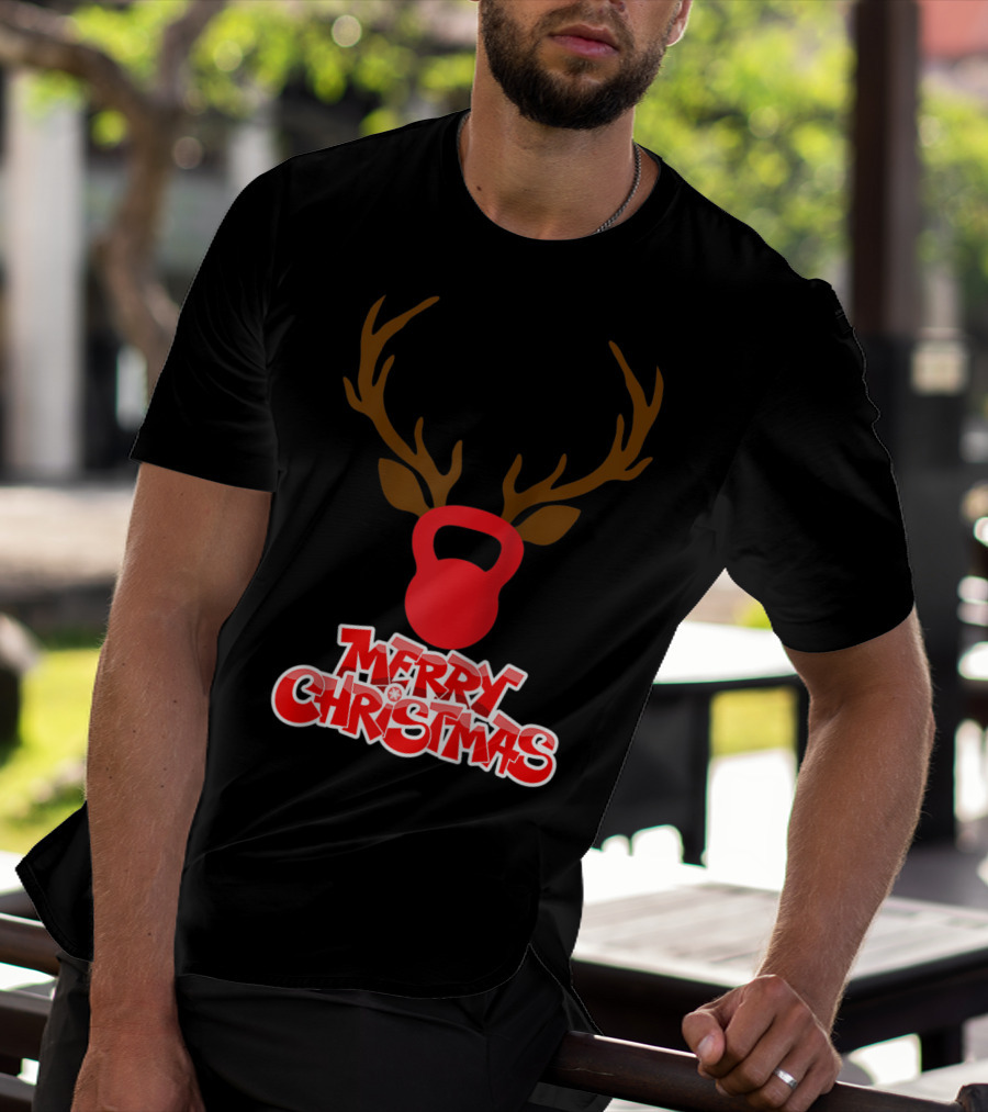 Merry Christmas Antlers Kettlebell T-Shirt
