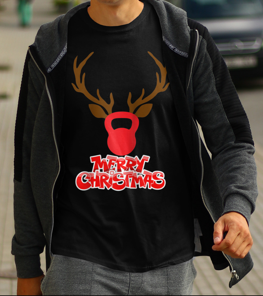 Merry Christmas Antlers Kettlebell T-Shirt