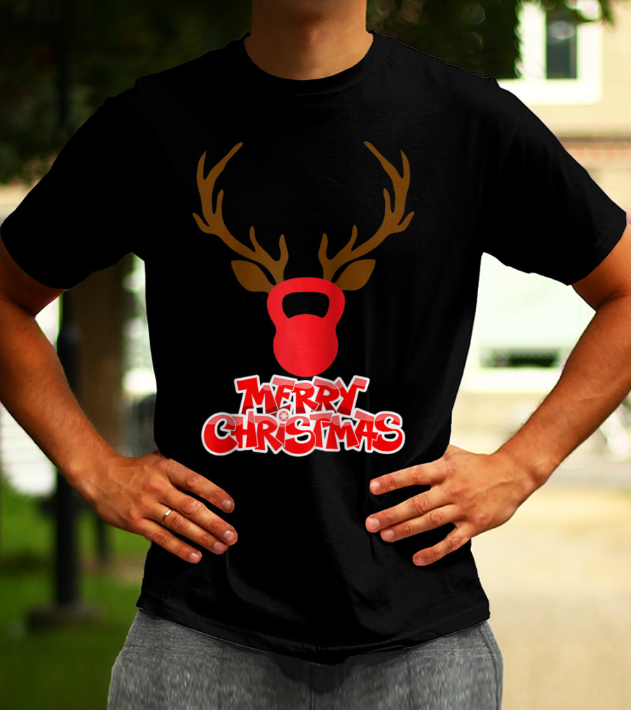 Merry Christmas Antlers Kettlebell T-Shirt