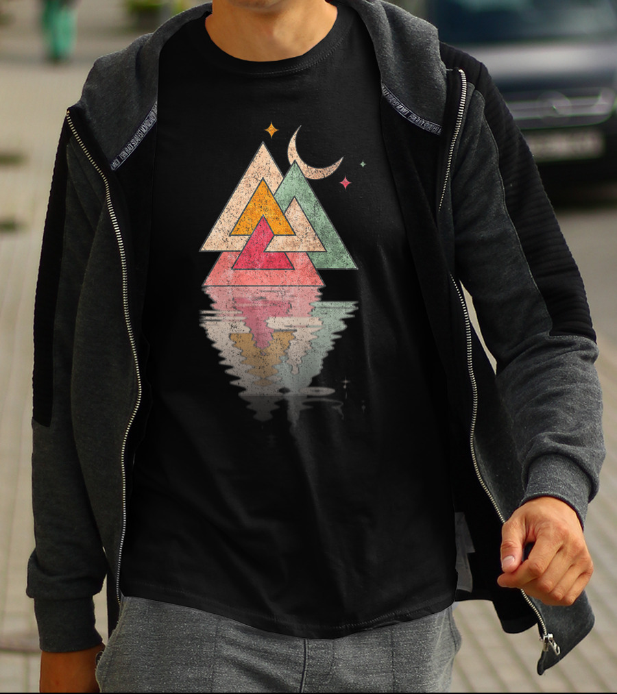 Minimal Mountains Valknut Geometry Moon Reflection T-Shirt