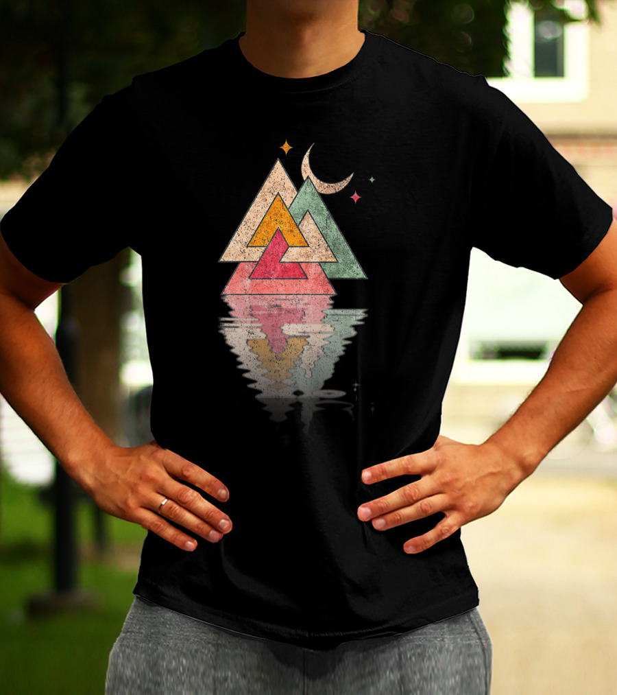 Minimal Mountains Valknut Geometry Moon Reflection T-Shirt