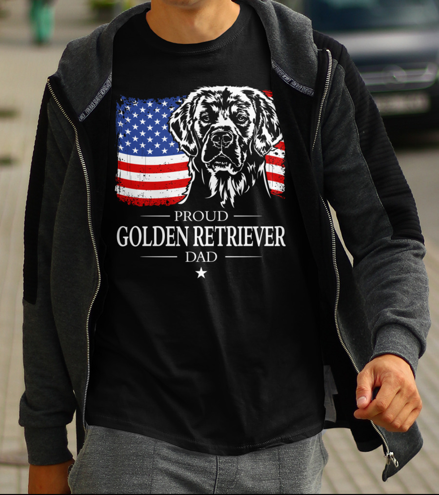Proud Golden Retriever Dad American Flag Patriotic Canine T-Shirt
