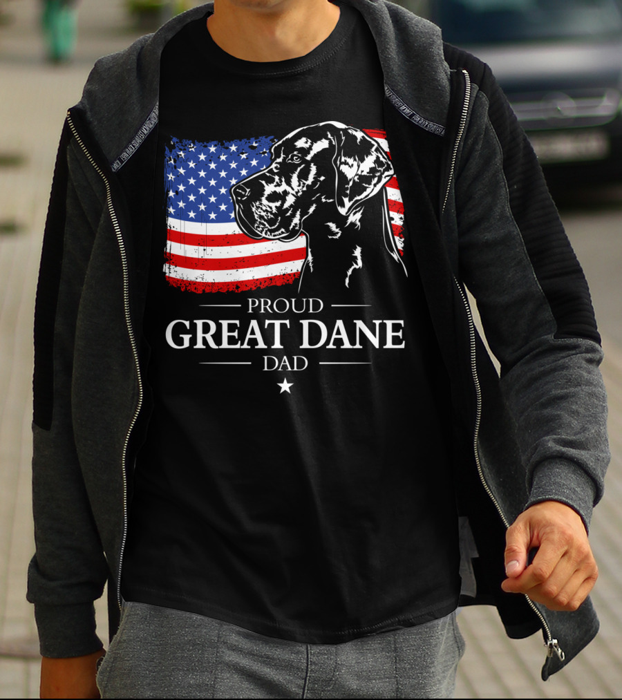 Proud Great Dane Dad American Flag Patriotic T-Shirt