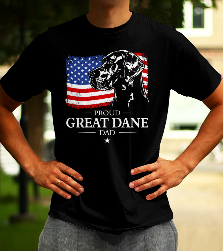 Proud Great Dane Dad American Flag Patriotic T-Shirt