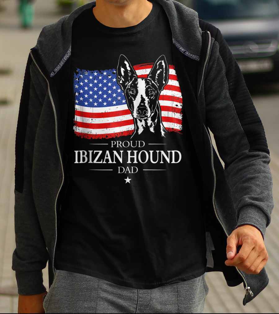 Proud Ibizan Hound Dad American Flag T-Shirt