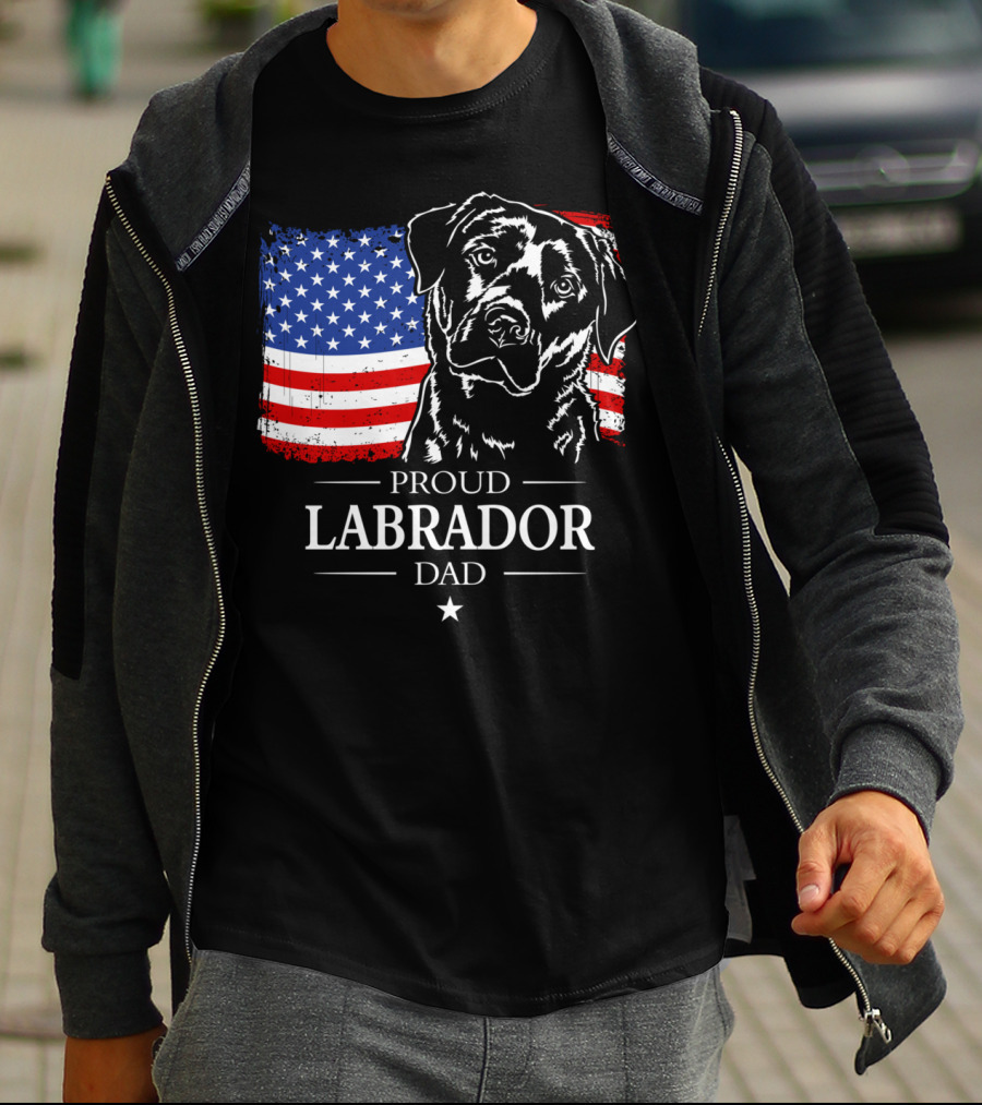 Proud Labrador Dad With American Flag Patriotic T-Shirt