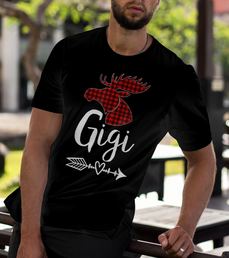 Gigi Red Plaid Moose Arrow Heart T-Shirt