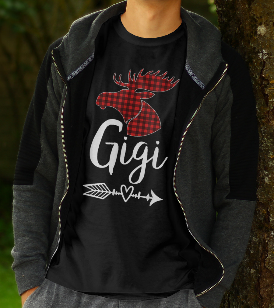 Gigi Red Plaid Moose Arrow Heart T-Shirt