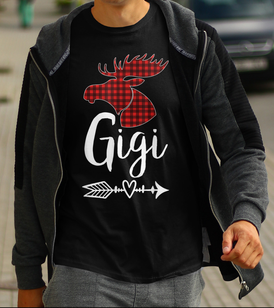 Gigi Red Plaid Moose Arrow Heart T-Shirt