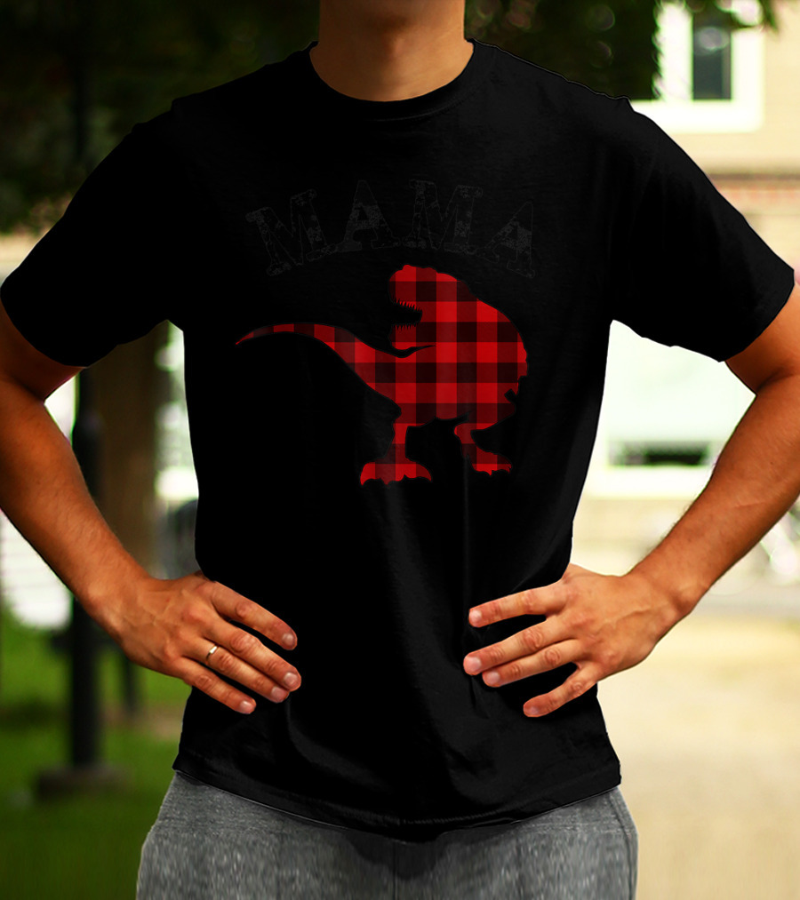 Mama Red Plaid Dinosaur T-Shirt