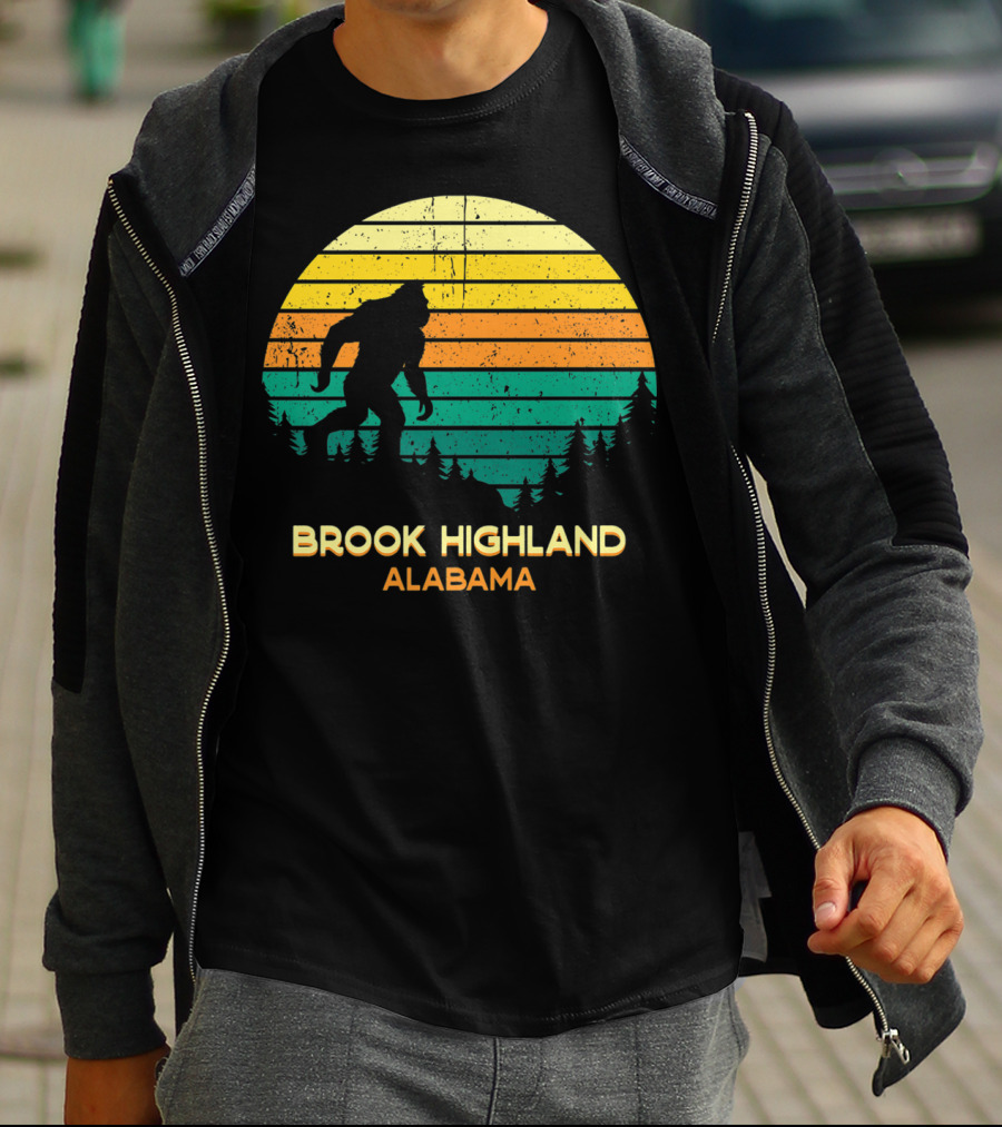 Brook Highland Alabama Retro Bigfoot Sunset T-Shirt