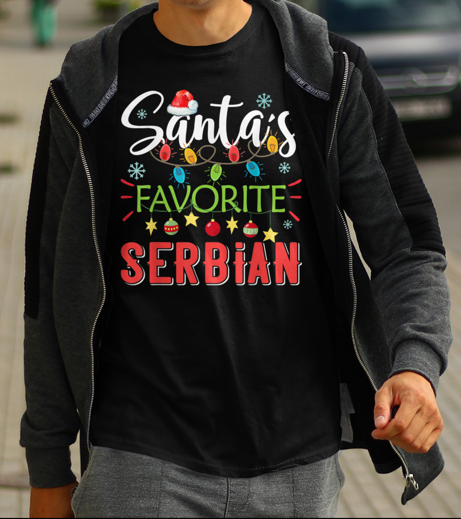 Santa's Favorite Serbian Christmas Lights Santa Hat T-Shirt