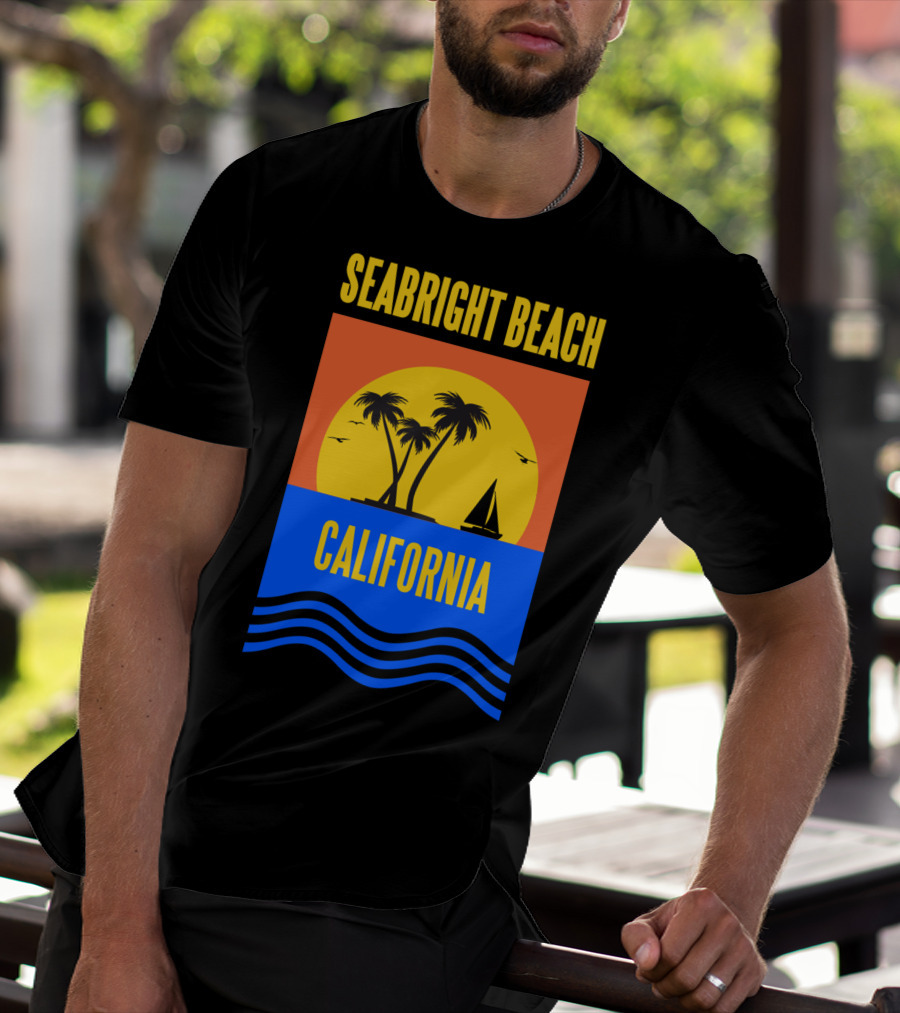 Seabright Beach California Sunset Palm Trees Sailboat Vacation T-Shirt