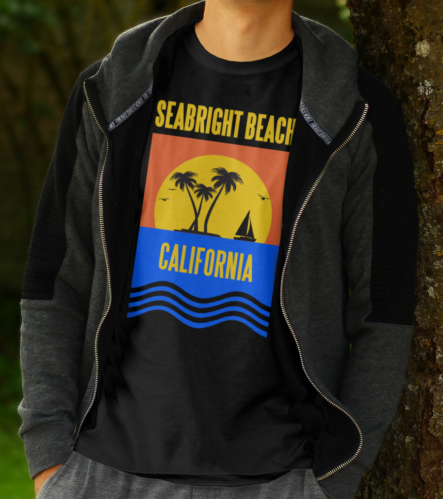 Seabright Beach California Sunset Palm Trees Sailboat Vacation T-Shirt