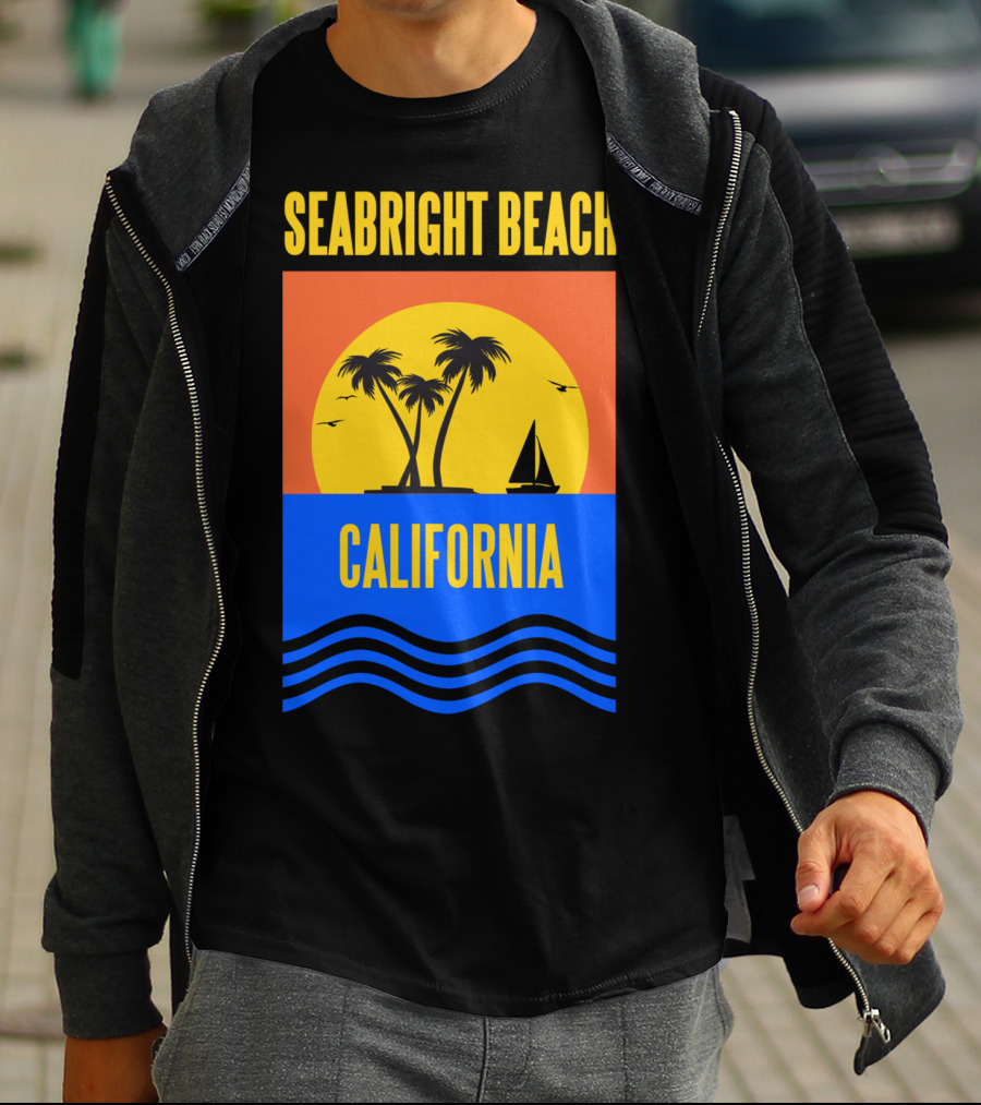 Seabright Beach California Sunset Palm Trees Sailboat Vacation T-Shirt