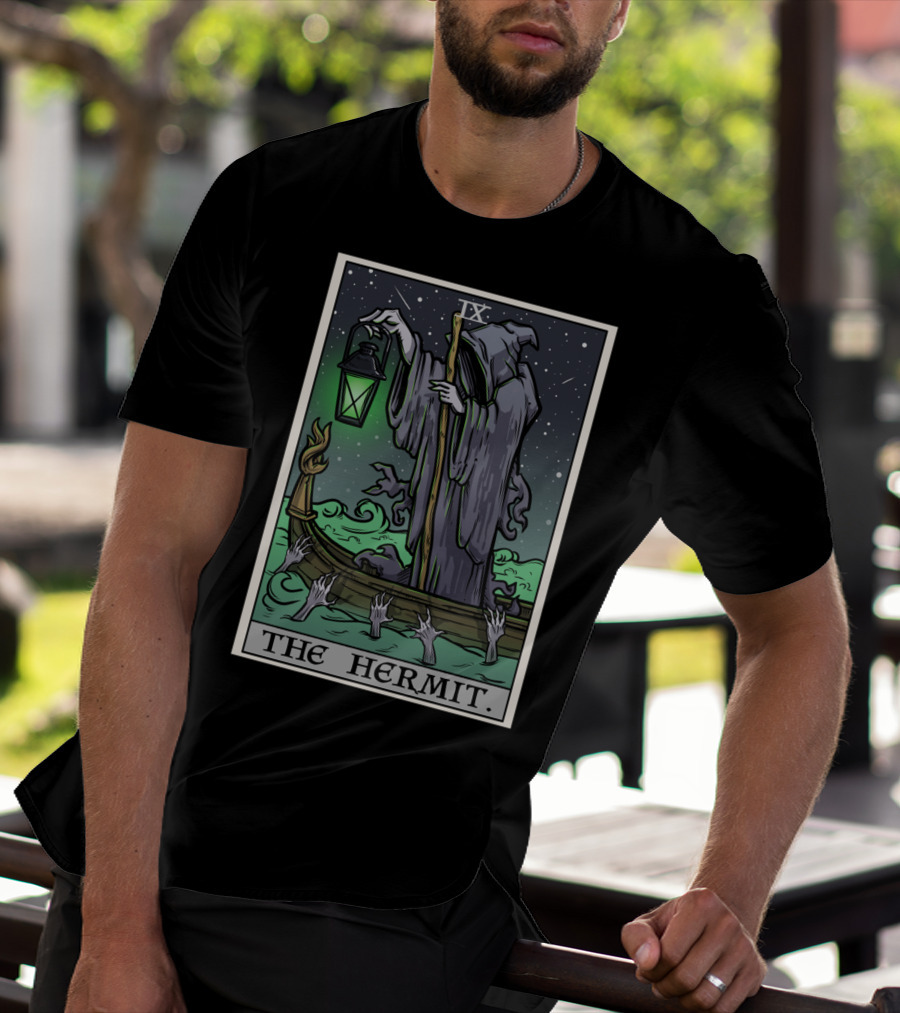 The Hermit Tarot Card IX Gothic Halloween Grim Lantern Boat T-Shirt