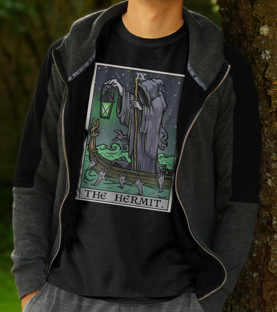 The Hermit Tarot Card IX Gothic Halloween Grim Lantern Boat T-Shirt