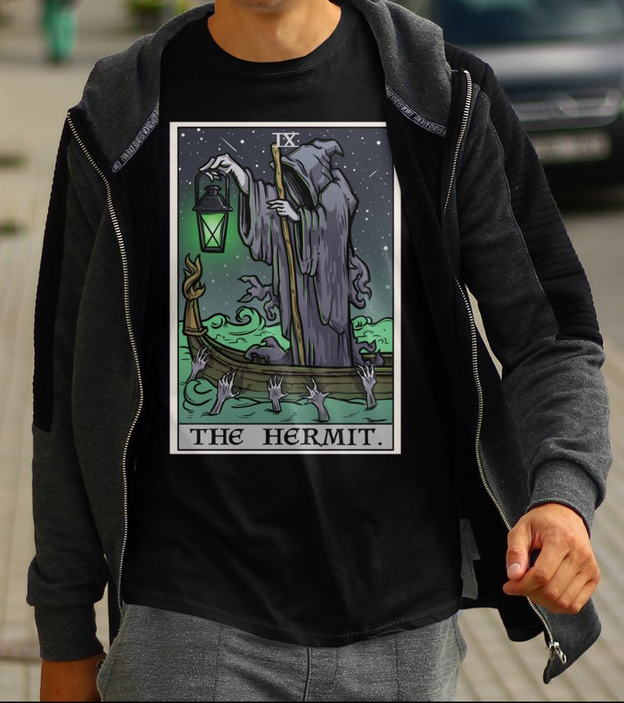 The Hermit Tarot Card IX Gothic Halloween Grim Lantern Boat T-Shirt