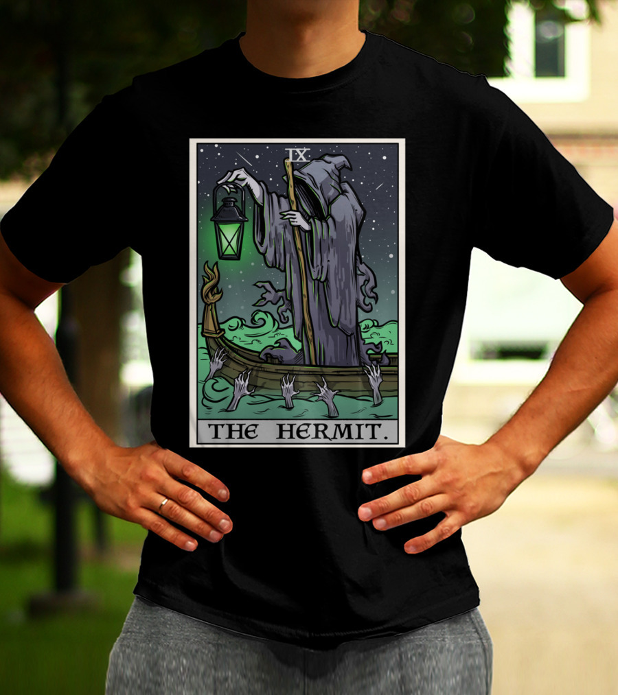 The Hermit Tarot Card IX Gothic Halloween Grim Lantern Boat T-Shirt