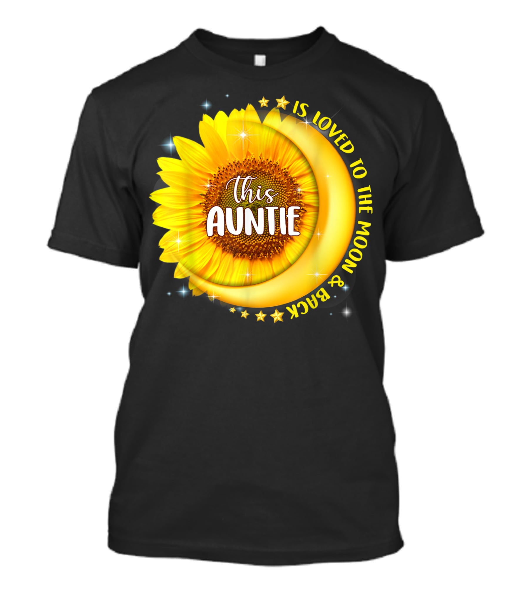 This Auntie Is Loved To The Moon And Back Sunflower Crescent Moon Stars T-Shirt