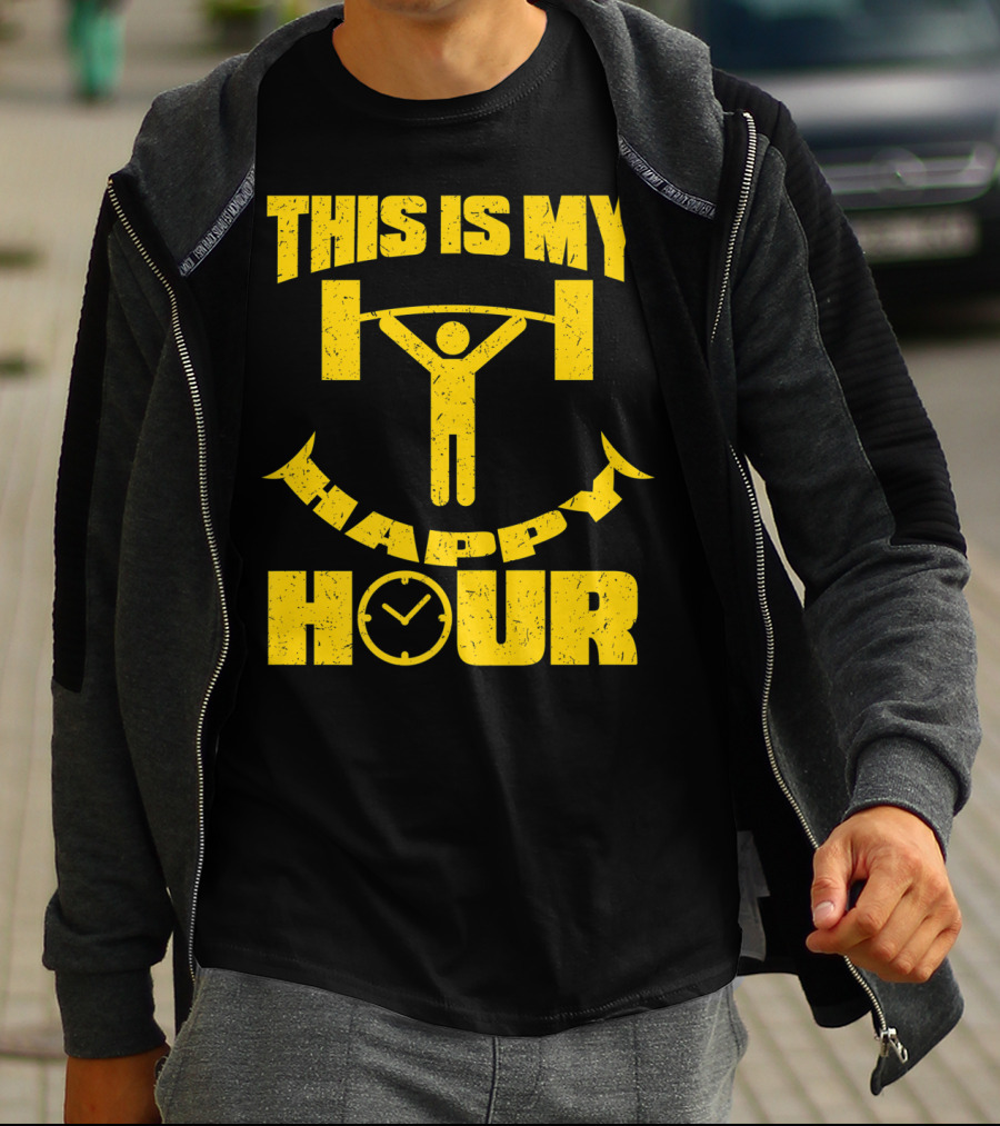 This Is My Happy Hour Weightlifting Workout Clock T-Shirt