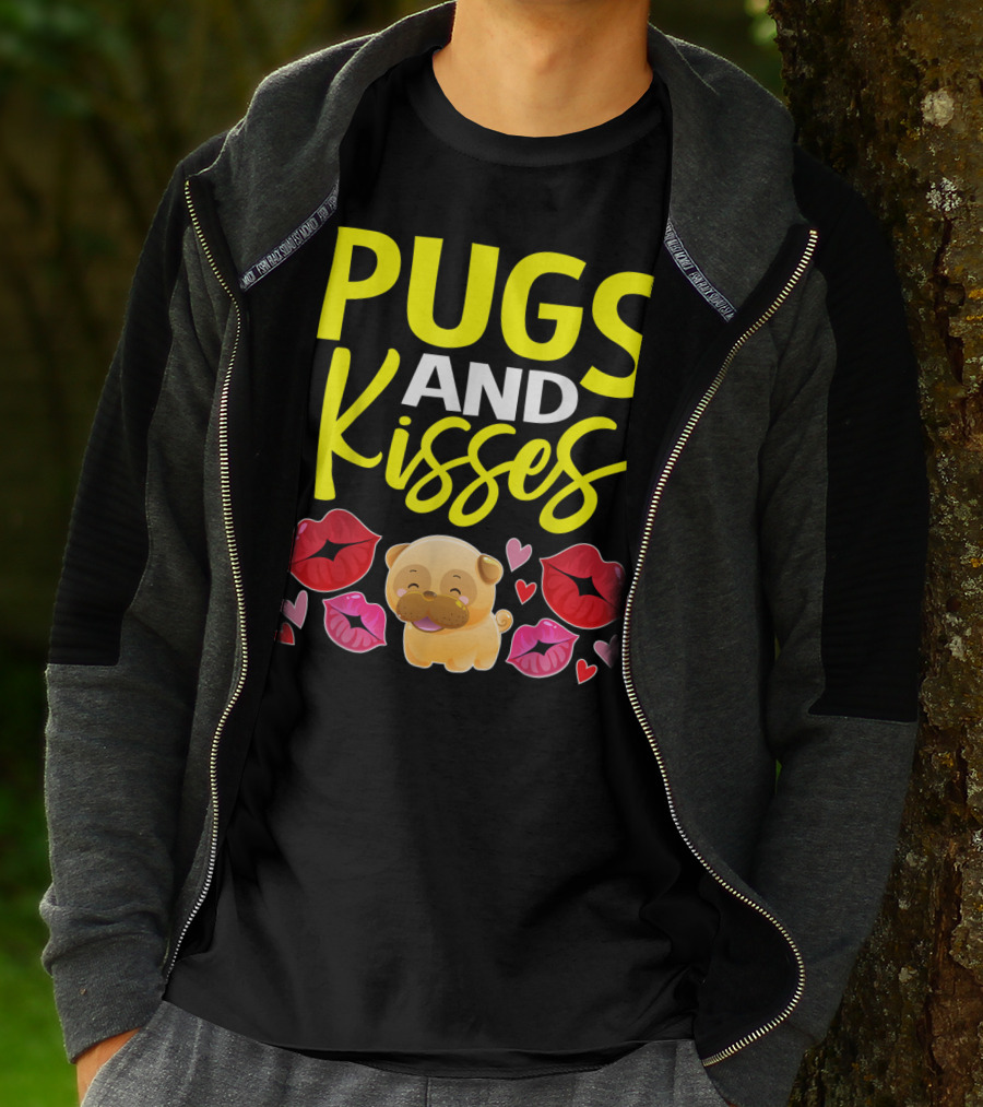 Pugs And Kisses Valentine For Girls Pug Lovers T-Shirt