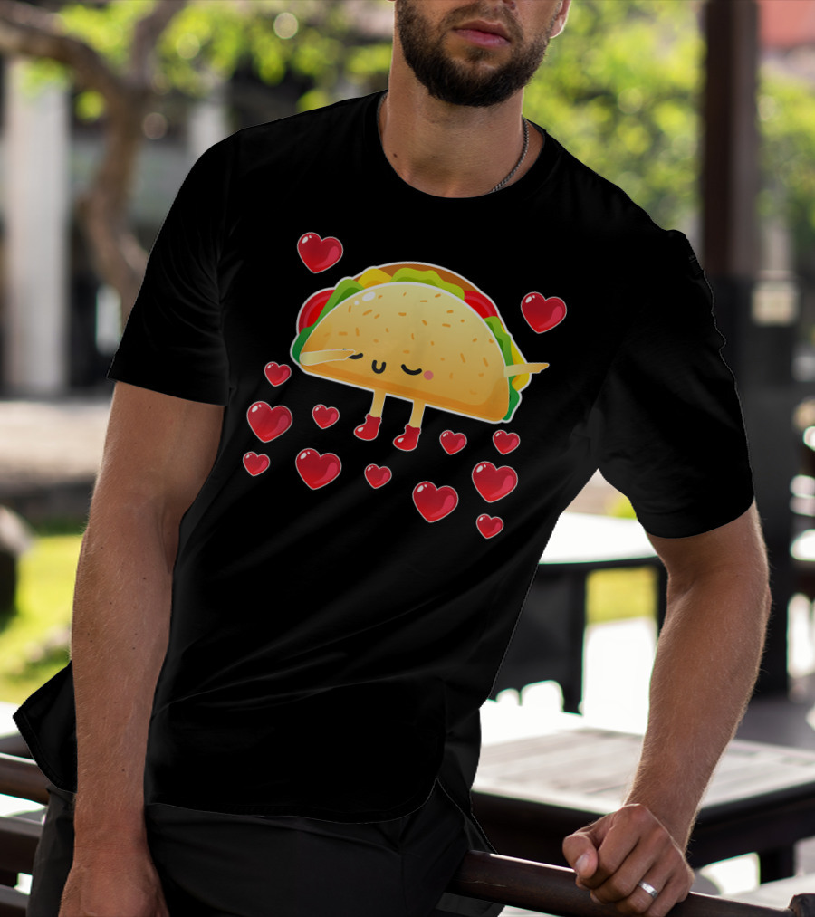 Valentine Hearts Taco Emoji For Girls And Men Taco Lovers T-Shirt