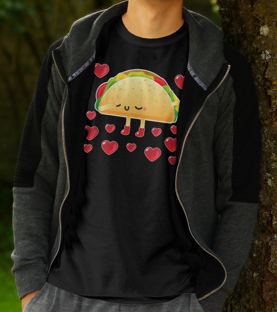 Valentine Hearts Taco Emoji For Girls And Men Taco Lovers T-Shirt