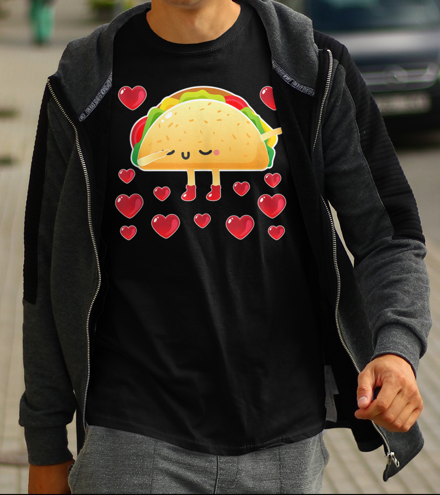 Valentine Hearts Taco Emoji For Girls And Men Taco Lovers T-Shirt