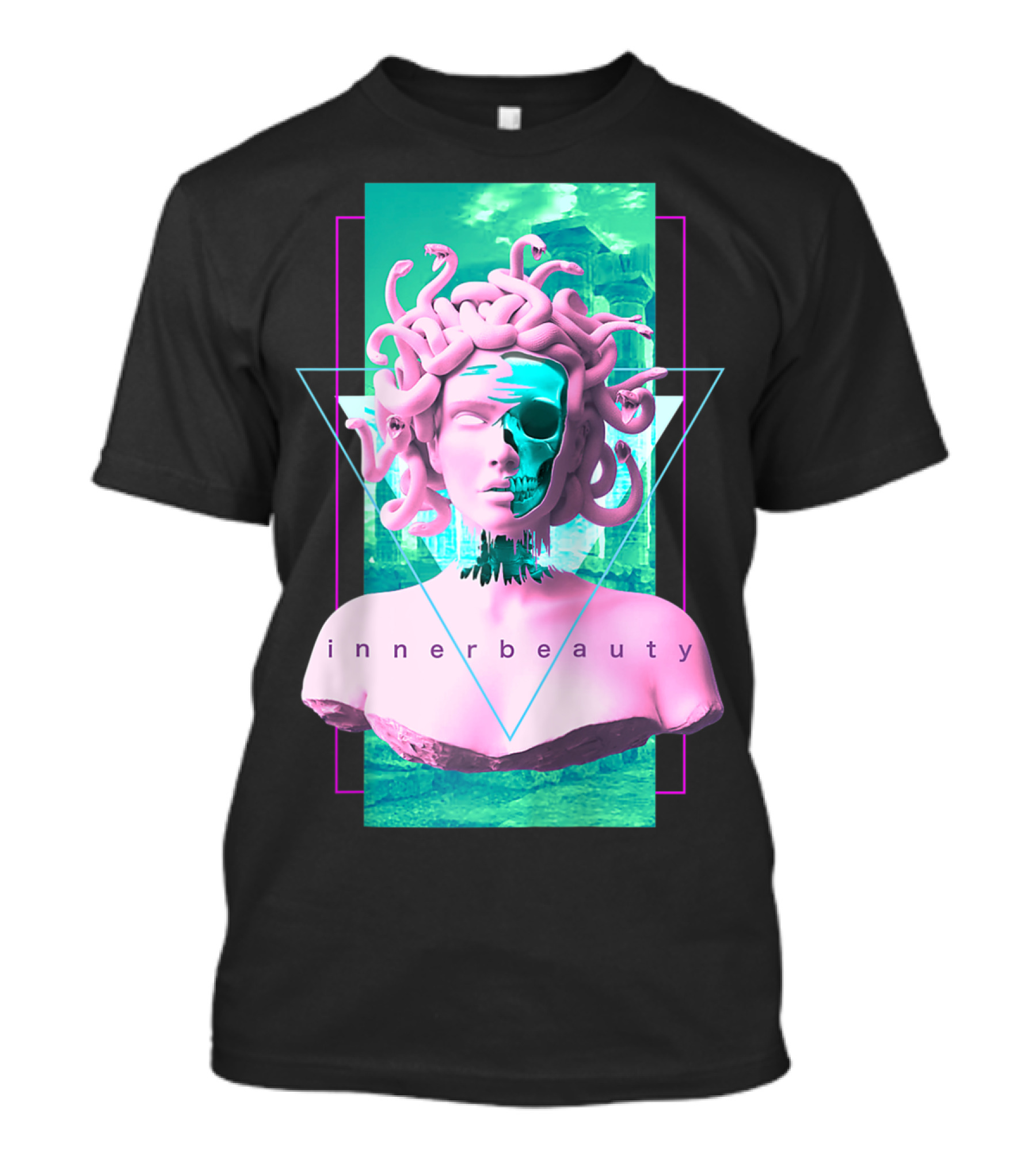 Vaporwave Inner Beauty Medusa Statue With Skull Aesthetic T-Shirt