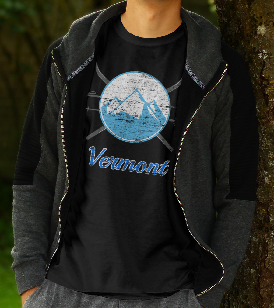 Vermont Blue Mountain Ski Crossed Skis T-Shirt