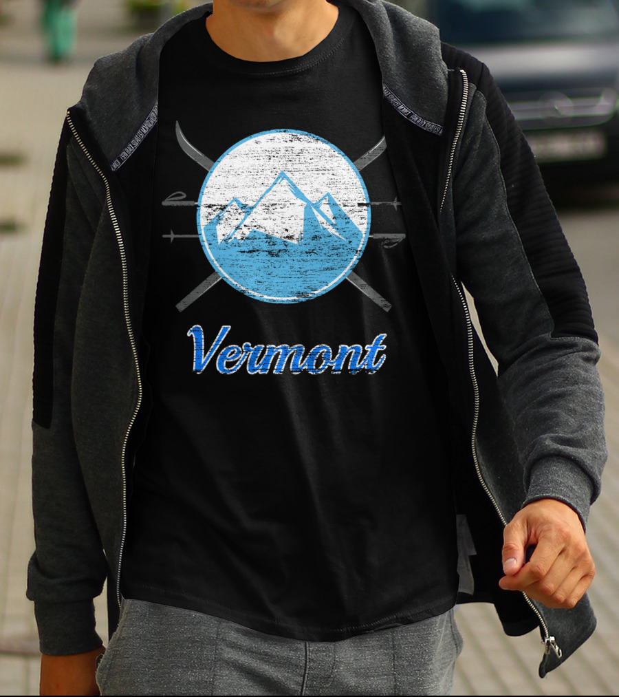 Vermont Blue Mountain Ski Crossed Skis T-Shirt