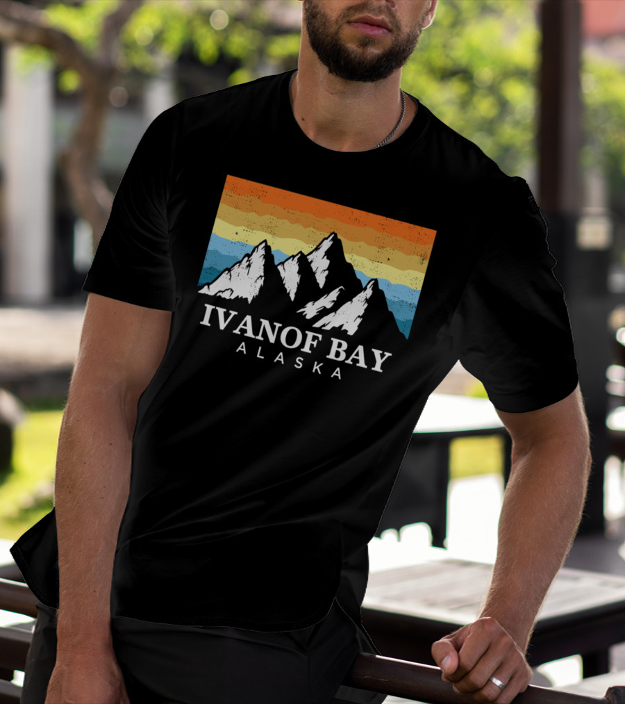 Ivanof Bay Alaska Vintage Mountain Hiking Retro Sunset T-Shirt