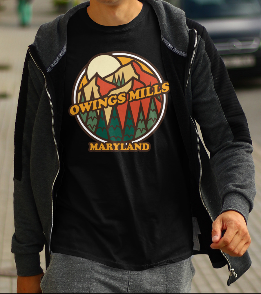 Owings Mills Maryland Vintage Mountain Hiking Forest Scene T-Shirt