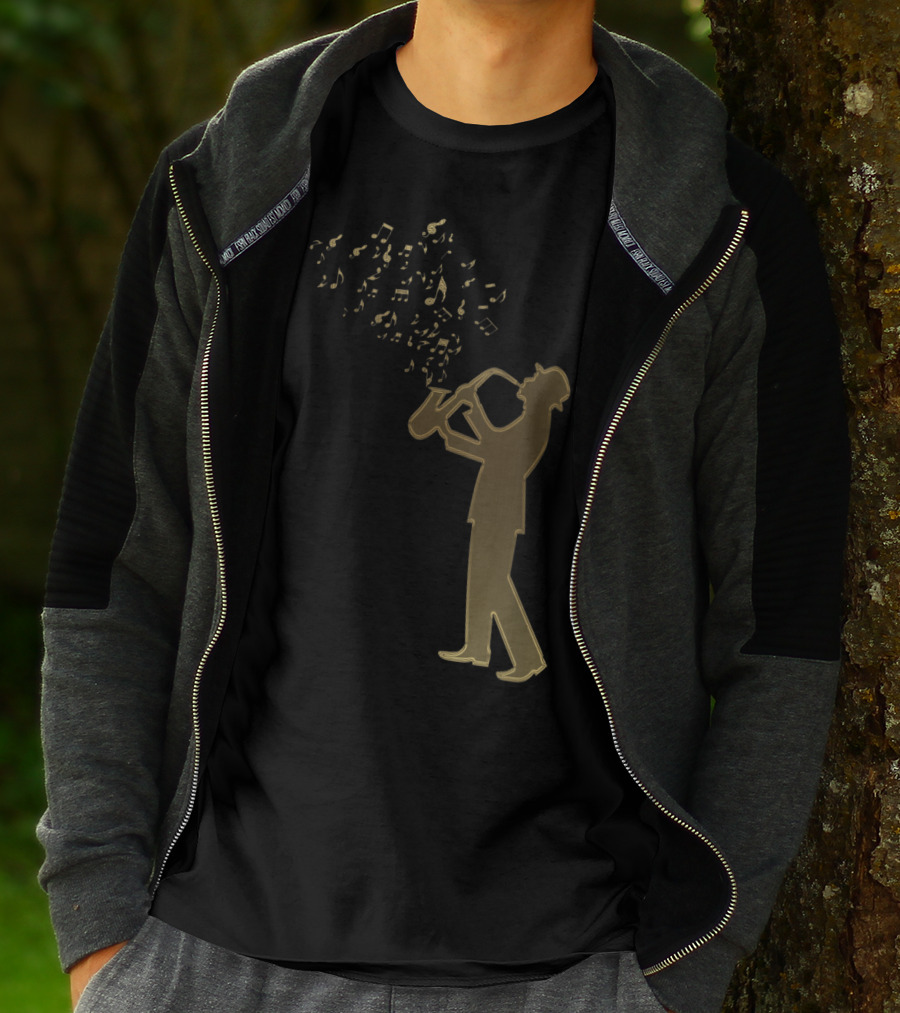 Awesome Jazz Music Silhouette Musical Notes T-Shirt