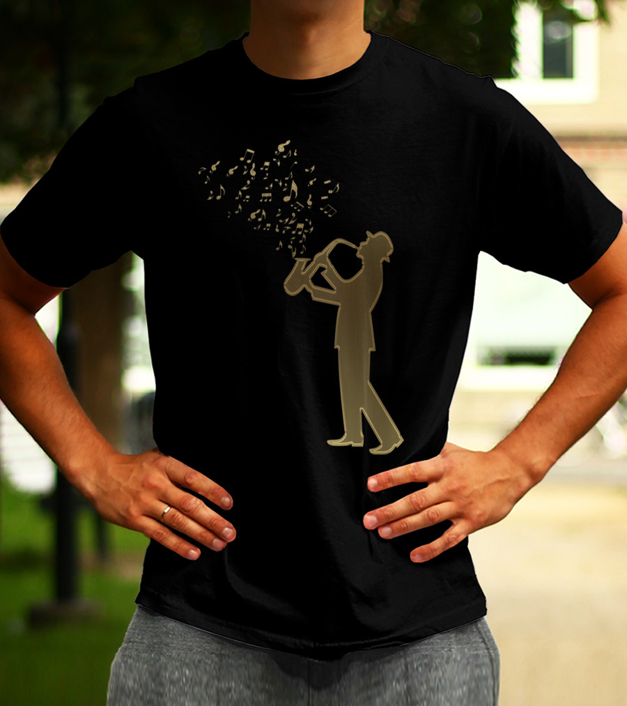 Awesome Jazz Music Silhouette Musical Notes T-Shirt