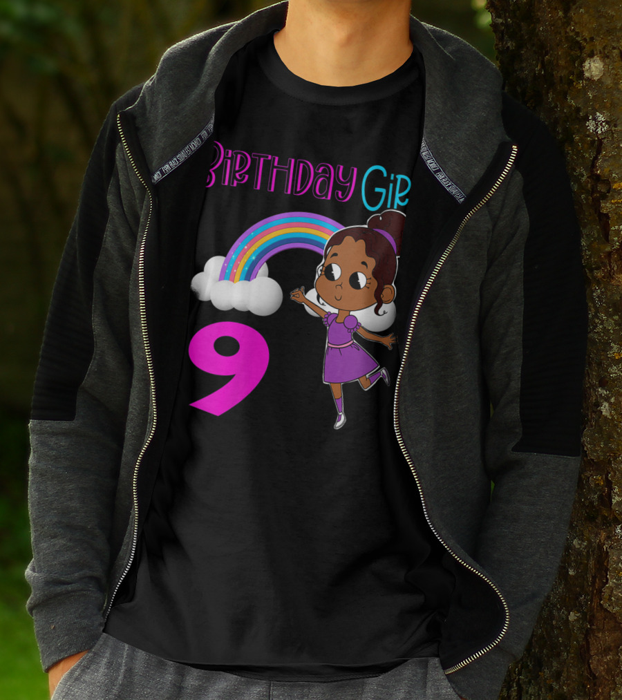Birthday Girl 9 African American Rainbow Purple Dress T-Shirt